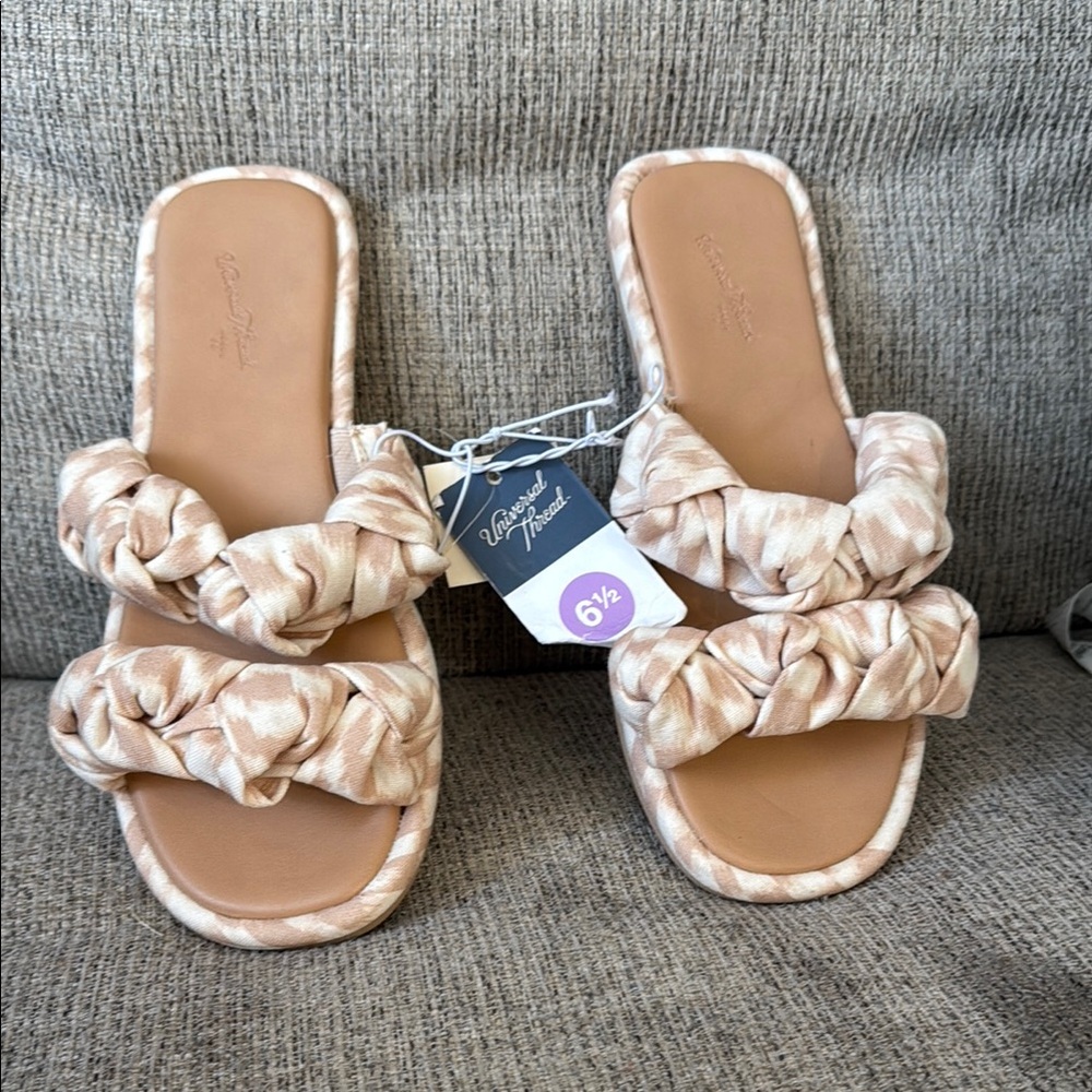 Universal Thread Cream Slide Sandals with Ruched Straps